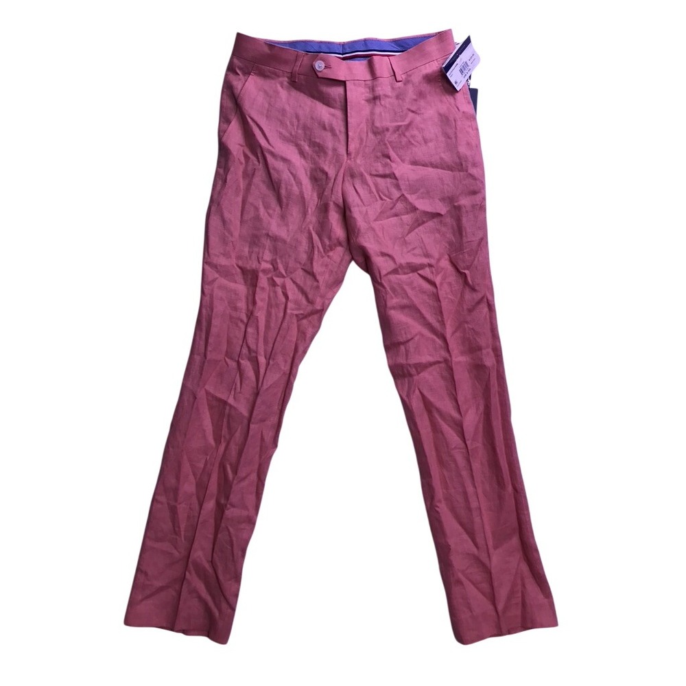 Tommy Hilfiger Linen Trousers Mens 30x30 Light Red Flat Front Dress Pants Summer